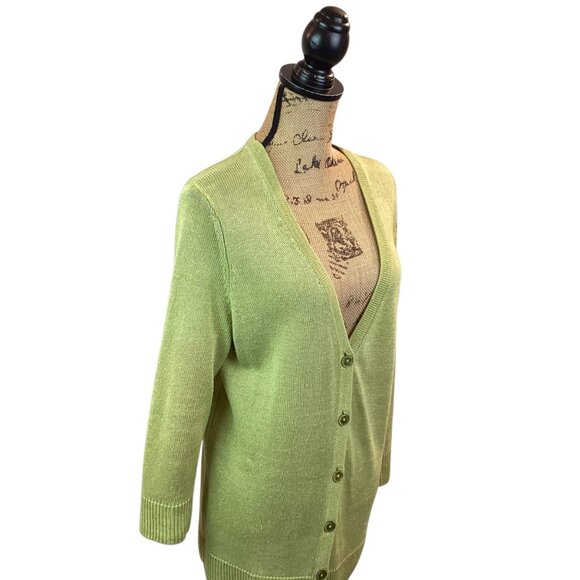 Talbots Linen Button Down Cardigan Open Weave Women’s Large Sweater Light Green - Picture 6 of 9